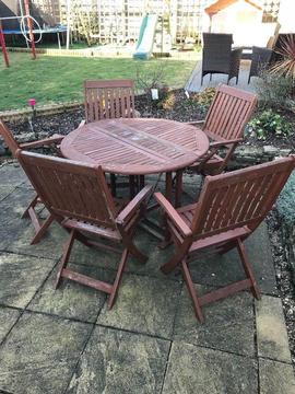 5 wooden garden chairs and table Winchester collection