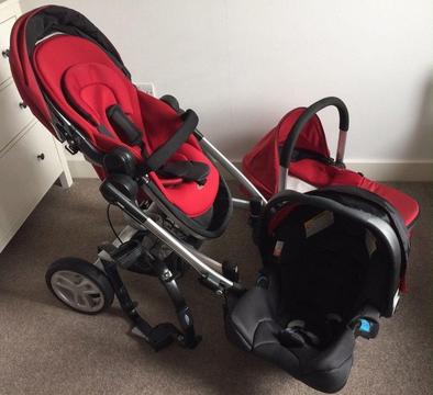 GRACO SYMBIO COMPLETE TRAVEL SYSTEM 3 IN 1 IN RED: CARRYCOT, PUSHCHAIR AND CARSEAT