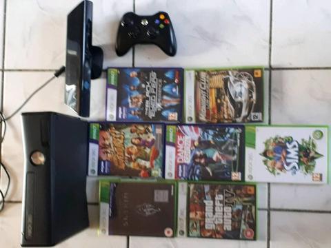 Xbox 360 plus Kinect and 7 games