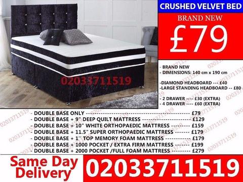 ***Brand New DOUBLE Crush Velvet Divan Bed Available With Mattress Order Now*** Lebec