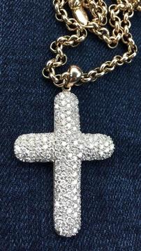 Heavy diamond and gold cross with heavy gold belcher chain