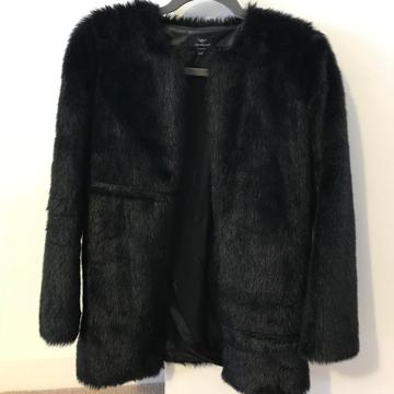 Girls black faux fur coat with zip