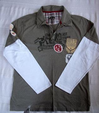 Cherokee khaki/white 100% cotton, long sleeve, collar/2 button top. Size M. £3 ovno