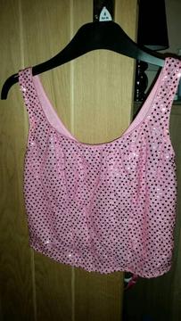 Pink sequin crop top size 10/12