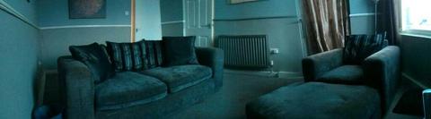 GREY AND BLACK 3 seater, chair and footstool