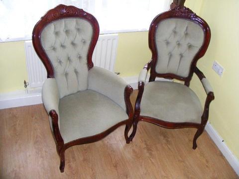 CAN DELIVER - PAIR OF ANTIQUE LOUIS FRENCH BEDROOM CHAIRS IN VERY GOOD CONDITION