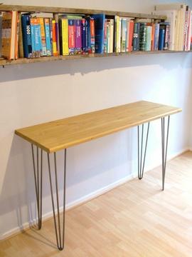 Bespoke handmade wooden oak table / desk. 95 x 62. Industrial, hairpin legs