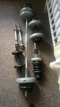 Various weights and dumbbells