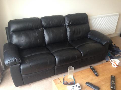 3 Seater Black Leather Recliner
