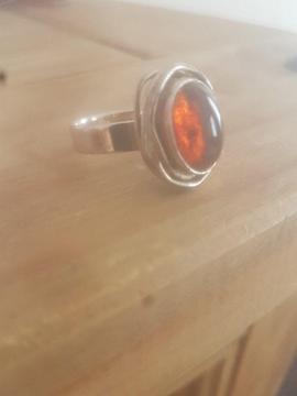Silver ring with amber stone