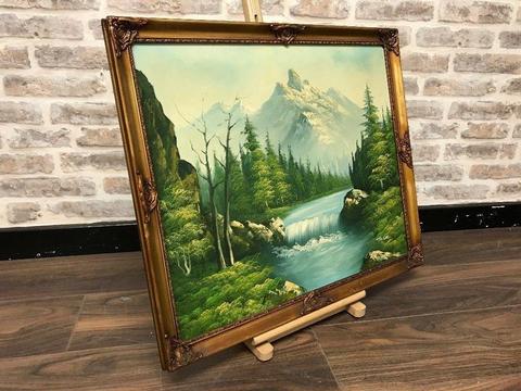 Oil Painting on Canvas - River Through Mountains