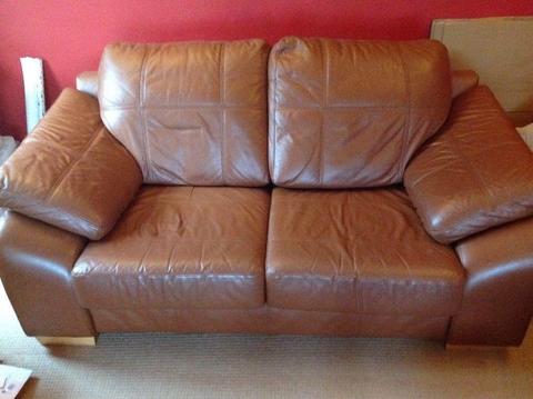brown leather sofas and footstool from DFS
