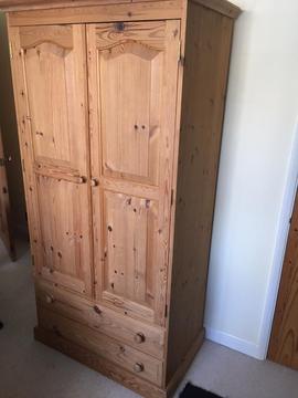Solid pine wardrobe with two drawers below