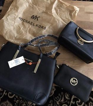 BNWT - Michael Kors MK Leather Black Brown Selma Kellen Medium Handbag Purse Complete Crossbody Bag