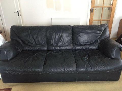 2 Free Blue Leather 3 Seater Sofas