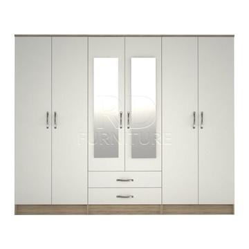 Beatrice wardrobe 4 you, 2,28m wide 6 door oak and white wardrobe