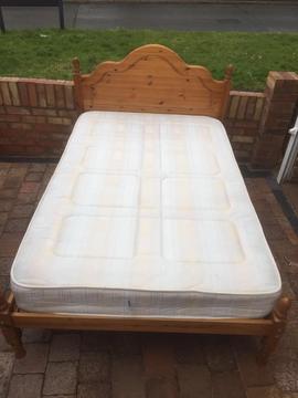 Solid pine 4ft small double bed with clean mattress