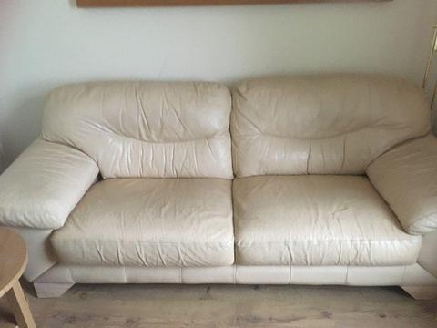 FREE Cream leather sofa and two reclining swivel chairs with footstools