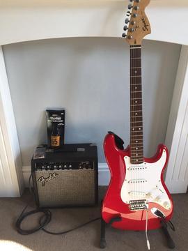 Red Fender Squier Stratocaster 20th Anniversary Edition plus kit