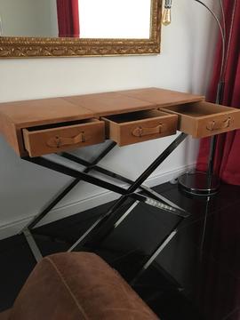 Tan leather console table, sideboard