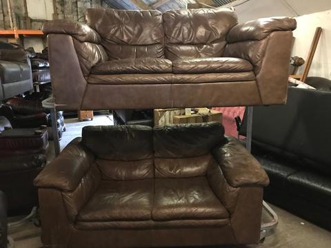 2 brown leather Hyde 2 seater sofas