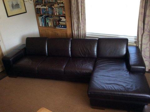 FURNITURE VILLAGE LARGE BROWN LEATHER CORNER SOFA - MUST GO ASAP - CHEAP DELIVERY - £425