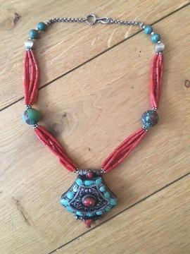 Tibetian silver necklace with corals and turquoises