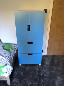 Children’s toy cupboard in blue, with draws