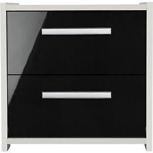 New Sywell 2 Drawer Bedside Chest - White and Black Gloss