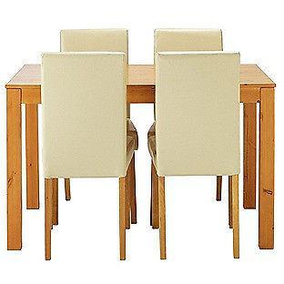 Newton Oak Stain Dining Table & 4 Cream Chairs
