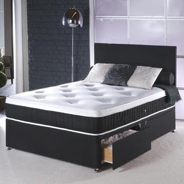 4FT6 DOUBLE OR 5FT KING DIVAN BED BASE WITH DEEP QUILTED MATTRESS == SAME DAY DELIVERY