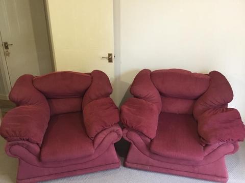 2 ARM CHAIRS WINE COLOUR (FREE TO WHOEVER WANTS TO COLLECT