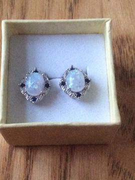 Ladies sterling silver earrings with opal and aquamarine stones