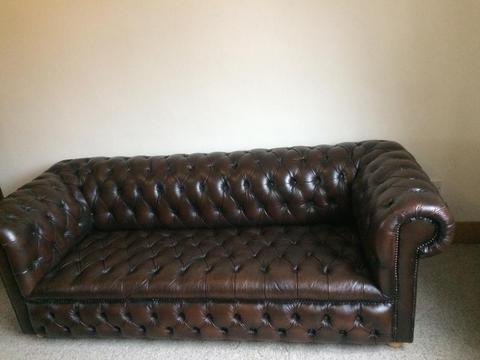 Beautiful Chesterfield Full Button Brown Leather 3 Seater Sofa