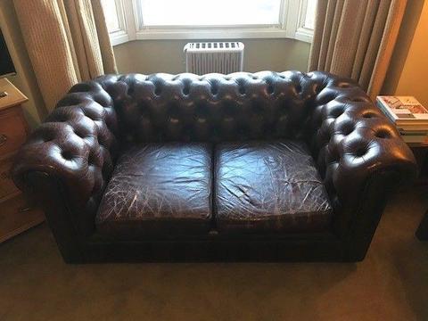 Brown Leather Chesterfield 2 seater Sofa