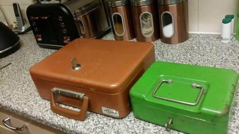Antique solid steel cash boxes with keys £10