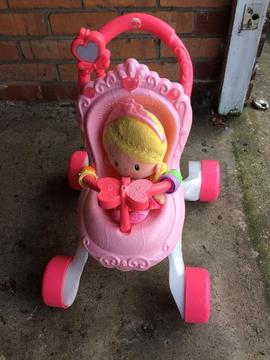 FISHER PRICE 2-IN-1 STROLL ALONG MUSICAL WALKER COMPLETE WITH DOLL