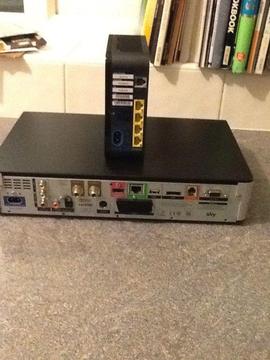 Sky box with remote control and modem including all cables