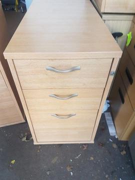 Large 3 drawer Oak effect office desk pedestal bottom drawer for hanging files