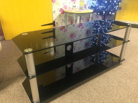 Black Glass & Chrome Corner TV Stand