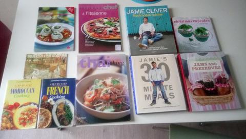 Cooking & Baking Books: Jamie Oliver, Thai, Italian, Moroccan, French, Scottish, Jams (as new)
