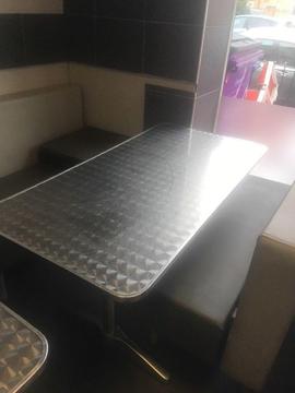 Cafe tables silver five large three small good condition