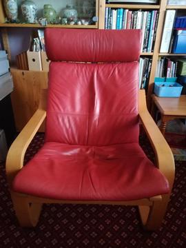 IKEA Poang armchair, red leather