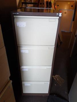 Lockable 2 colour brown Bisley Grey Metal 4 drawer filing cabinet with Key