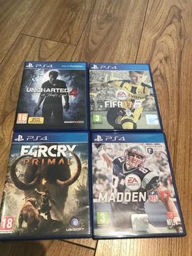 Uncharted 4, Farcry Primal, Fifa and Madden 17
