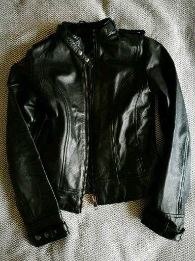 genuine black leather jacket Mango M