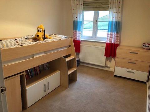 Children’s Kids Mid Sleeper Single Bed and Matching Chest of Drawers Bedroom Furniture
