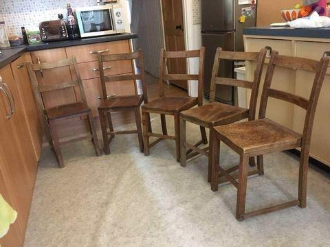 5 Vintage Antique Wooden Chairs