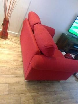 Red two seater sofa, fabric