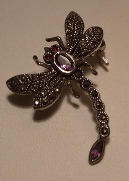 Dragonfly silver brooch